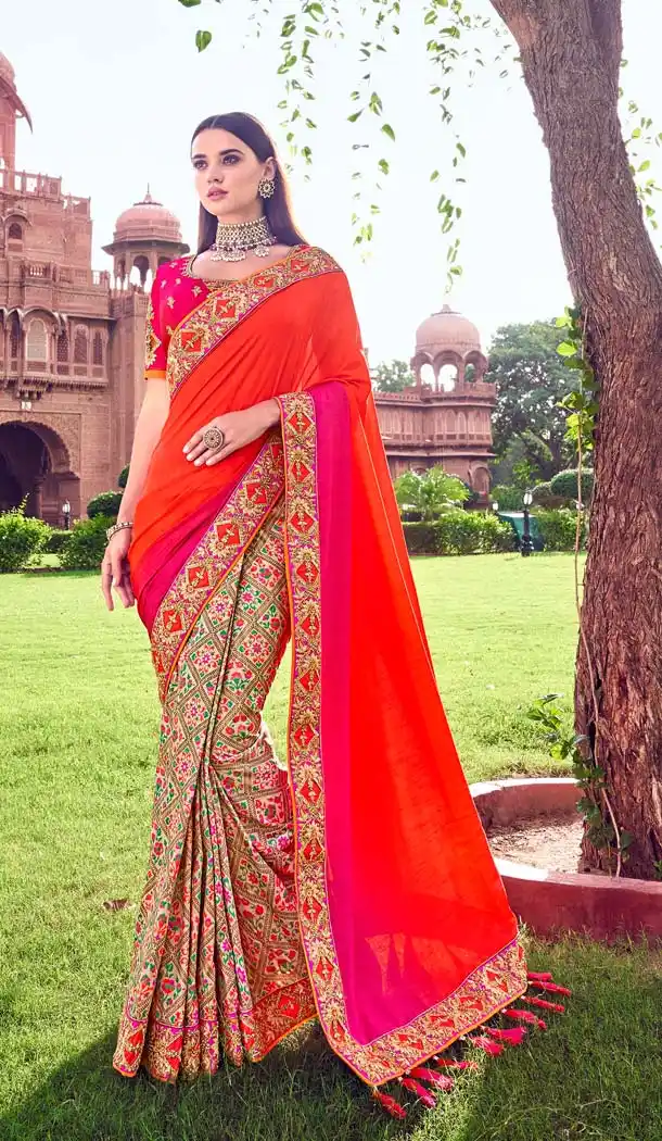 Red Pink Banarasi Silk Designer Wedding Saree -638479872