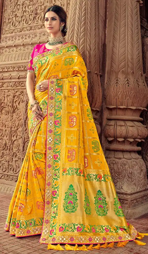 Yellow Color Silk Designer Wedding Saree Blouse -644580557