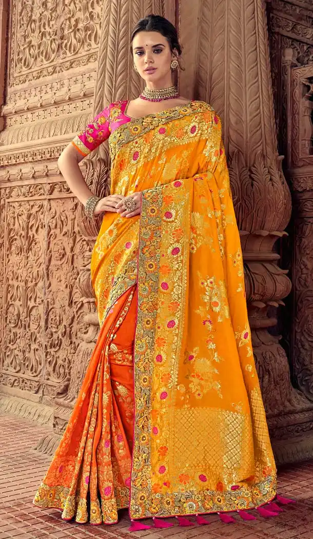 Orange Color Silk Designer Wedding Saree Blouse -644580558