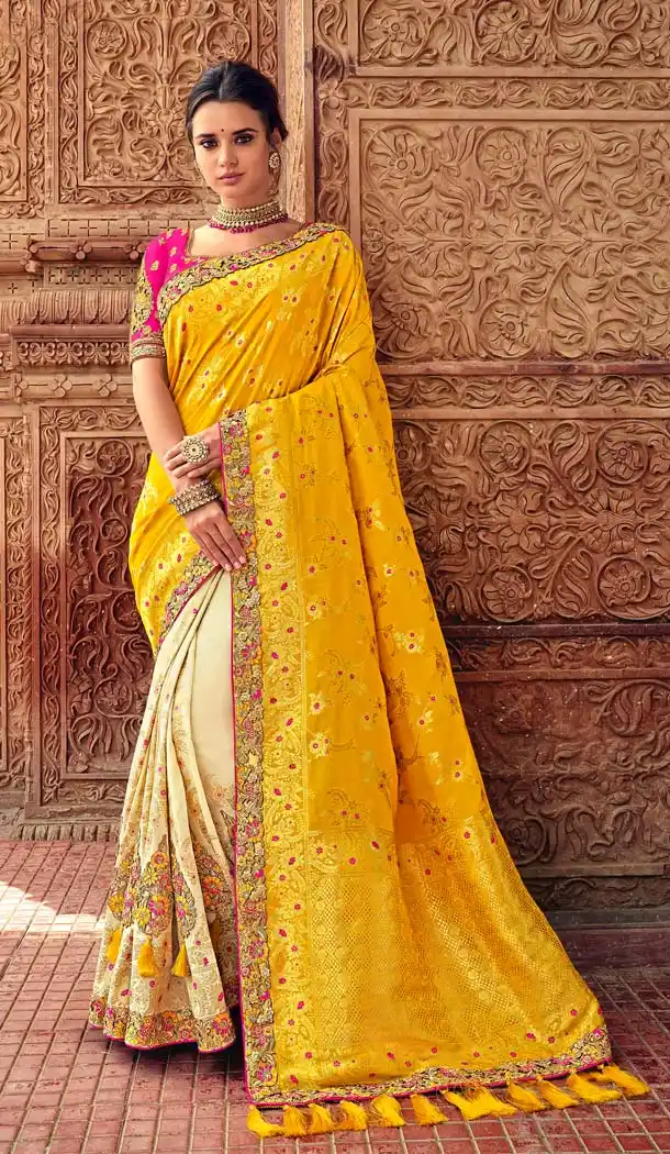 Yellow Color Silk Designer Wedding Saree Blouse -644580561