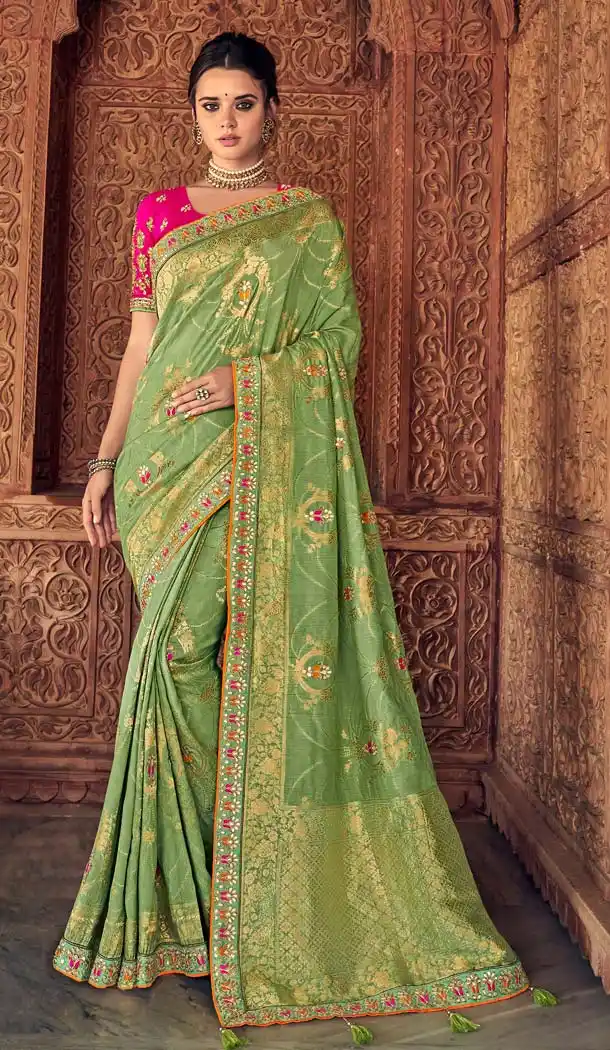 Pista Color Silk Designer Wedding Saree Blouse -644580566