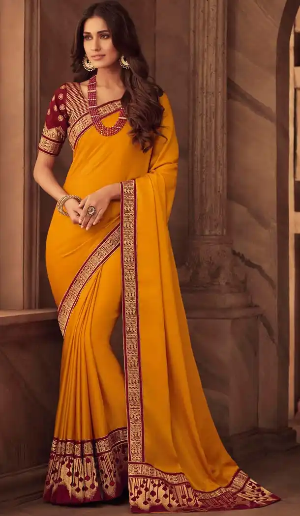 Elegance Orange Color Silk Designer Trendsetter Saree Blouse -648681032