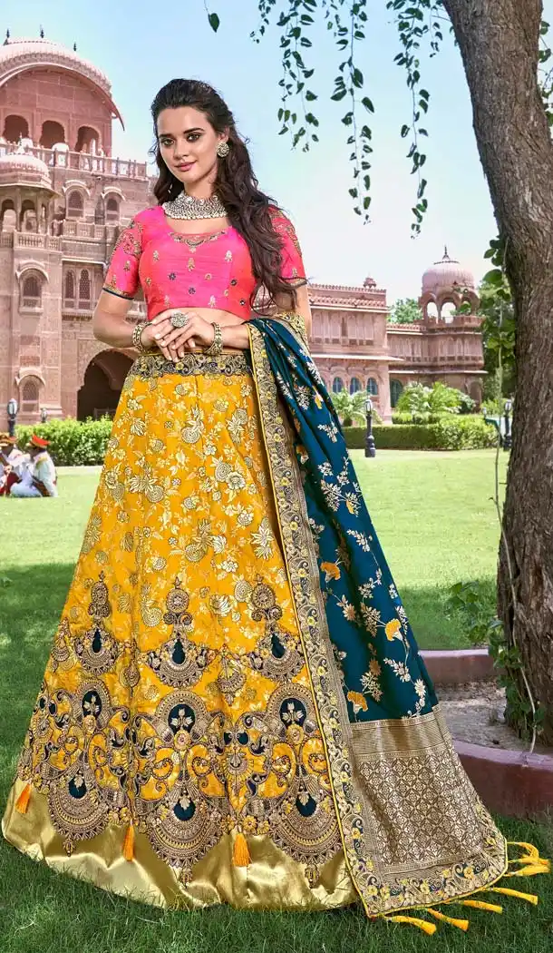 Yellow Color Silk Designer Bridal Wedding Lehenga Choli -644480545