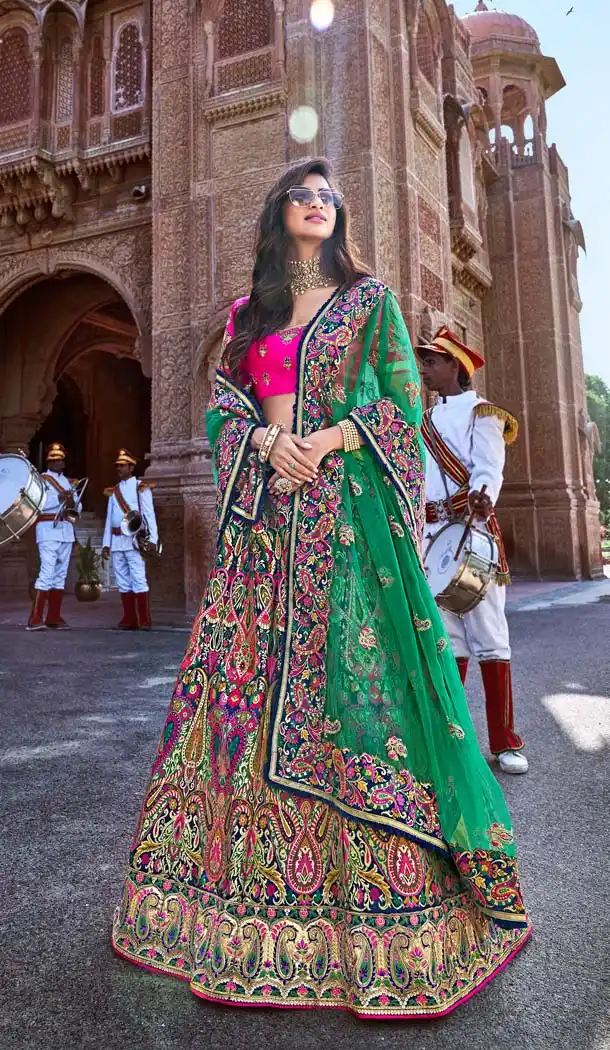 Mesmerizing Multi Color Silk Designer Bridal Wedding Lehenga Choli -644480546