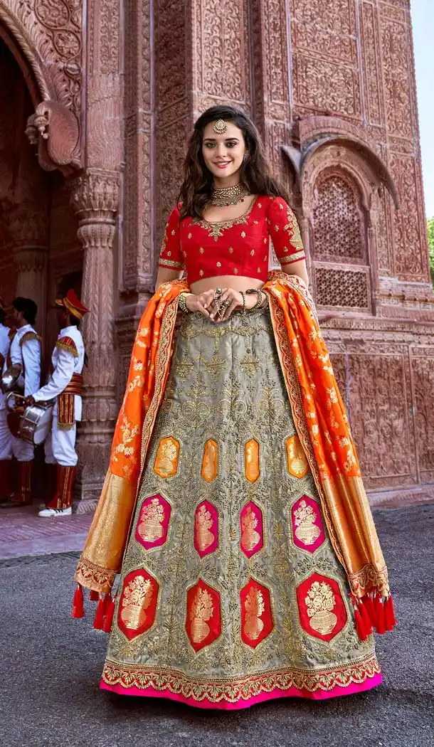 Ravishing Grey Color Silk Designer Bridal Wedding Lehenga Choli -644480547