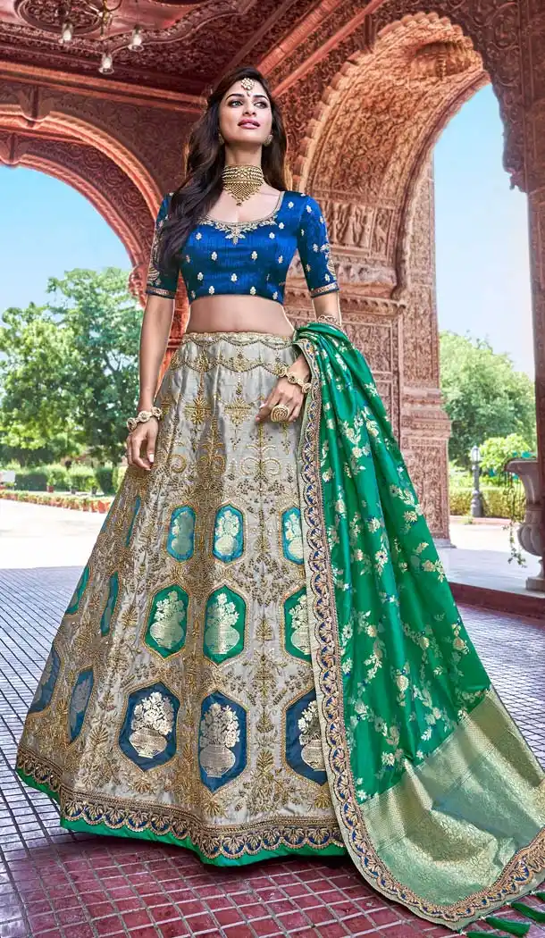 Gorgeous Grey Color Silk Designer Bridal Wedding Lehenga Choli -644480548