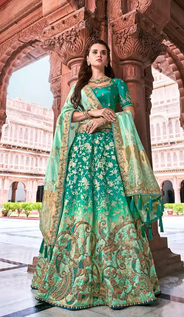 Ethnic Green Color Silk Designer Bridal Wedding Lehenga Choli -644480550