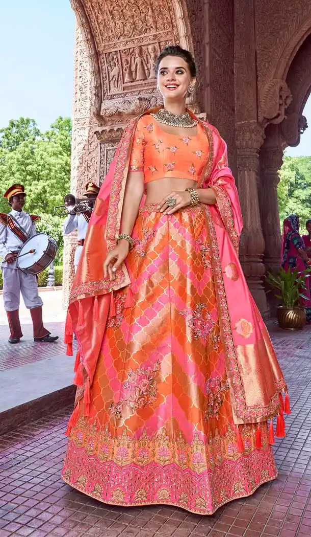 Vivacious Multi Color Silk Designer Bridal Wedding Lehenga Choli -644480556