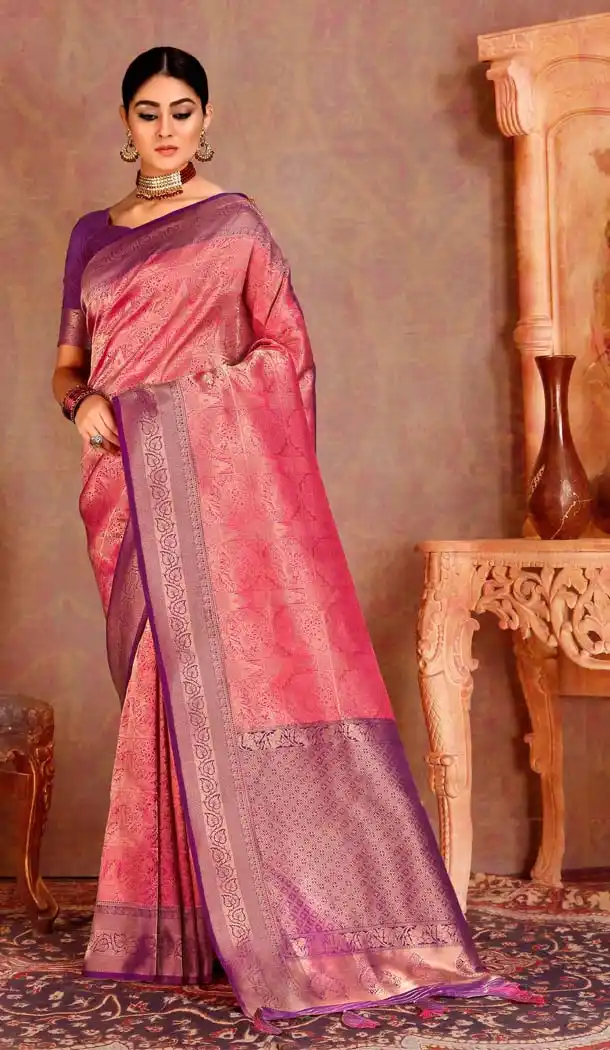 Pink Color Traditional Classic Wear Soft Silk Saree Blouse
