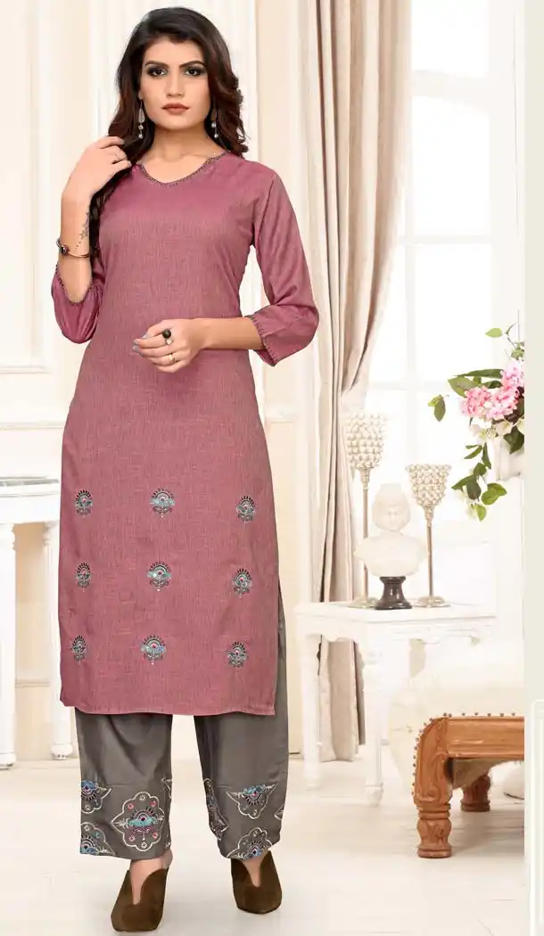 Vivacious Brown Color Rayon Casual Wear Designer Kurti With Palazzo -647280802