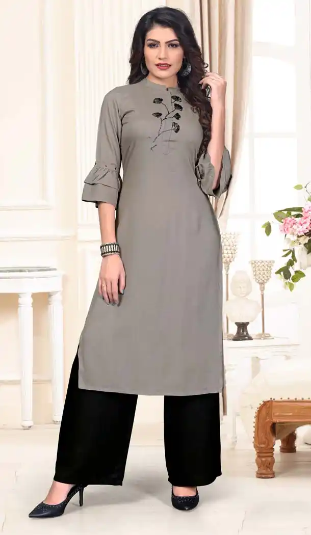 Grey Color Rayon Casual Wear Designer Kurti With Palazzo -647280806