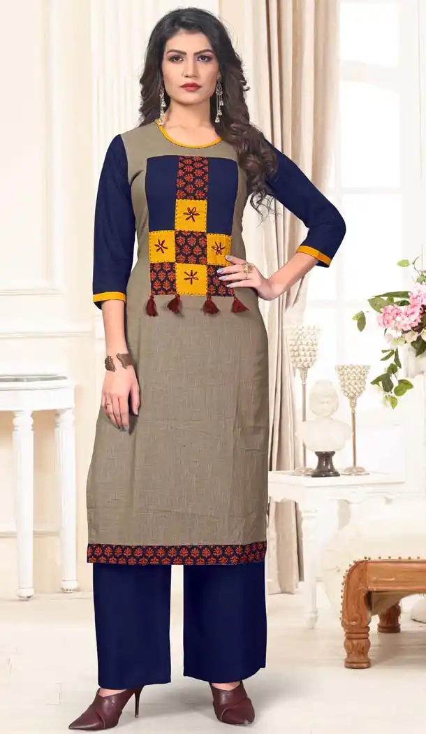 Alluring Multi Color Cotton Casual Wear Designer Kurti With Palazzo -647280813
