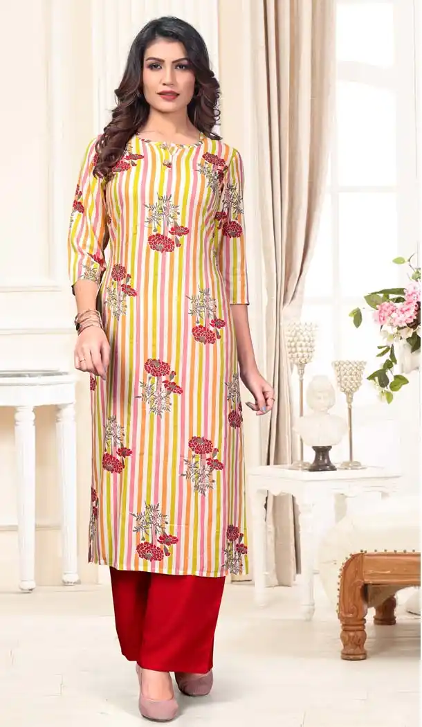 Aesthetic Multi Color Rayon Casual Wear Designer Kurti With Palazzo -6472836
