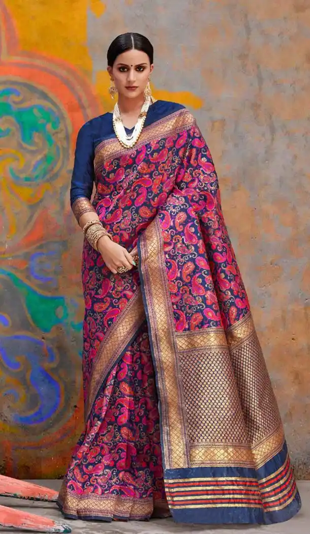 Nevy Blue Color Handloom Weaving Silk Traditional Saree -649181137