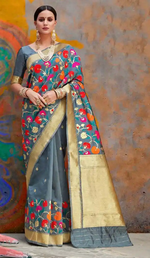 Grey Color Handloom Weaving Silk Traditional Saree -649181138