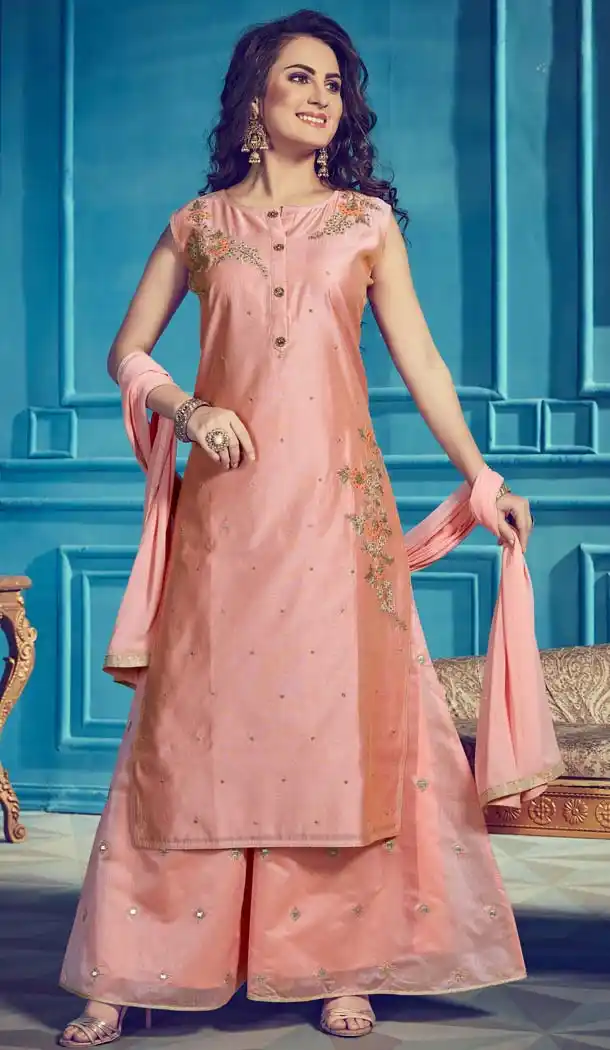 Peach Color Chanderi Silk Designer Readymade Salwar Kameez -649281141