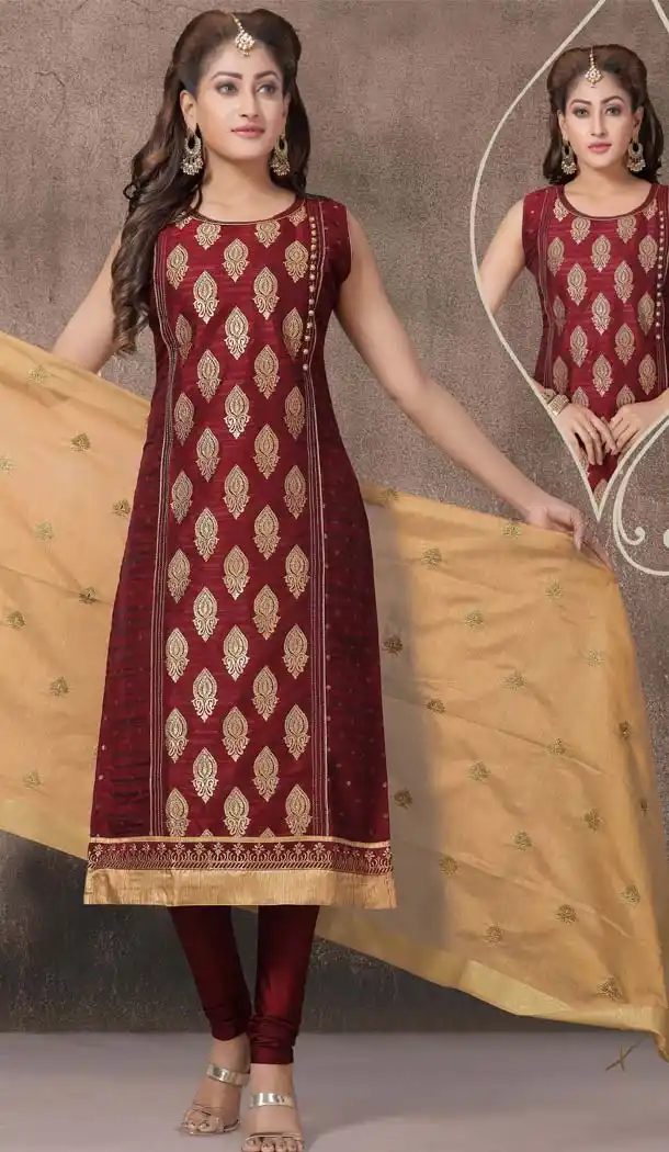 Maroon Color Chanderi Silk Designer Readymade Salwar Kameez -649281143