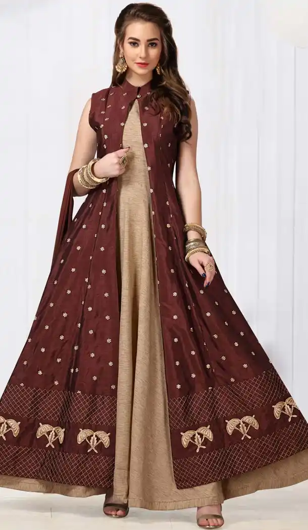 Beige Maroon Color Chanderi Silk Designer Readymade Salwar Kameez -649281148