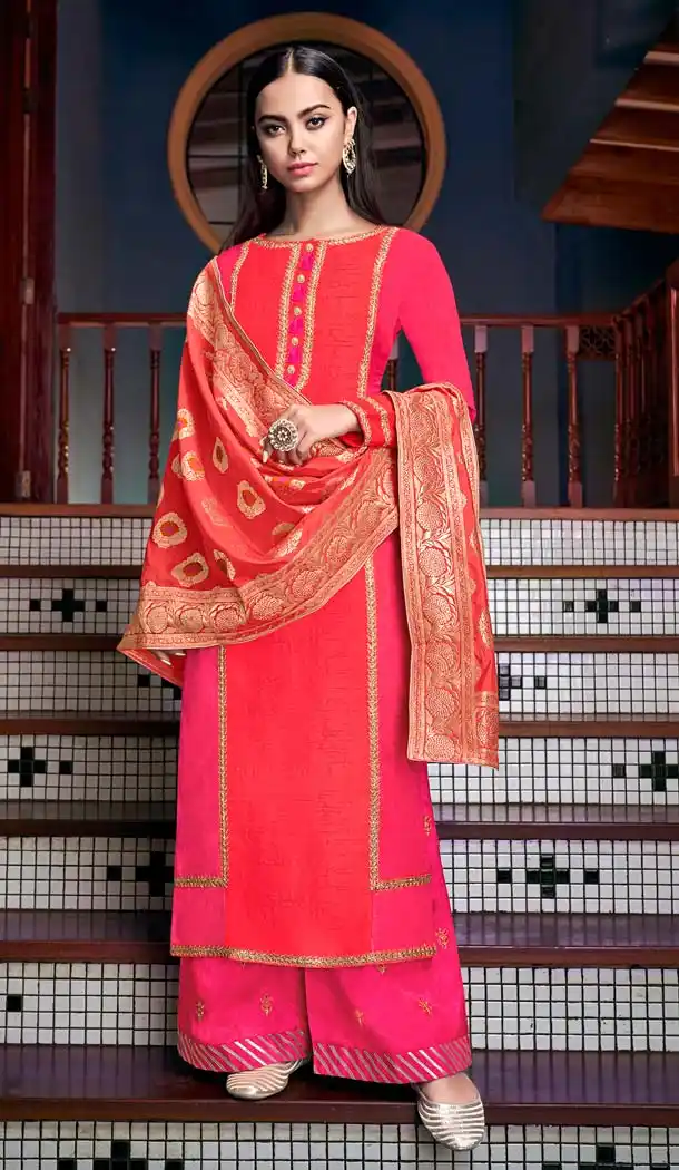 Plushy Orange Color Soft Art Silk Party Sharara Suit -70089598
