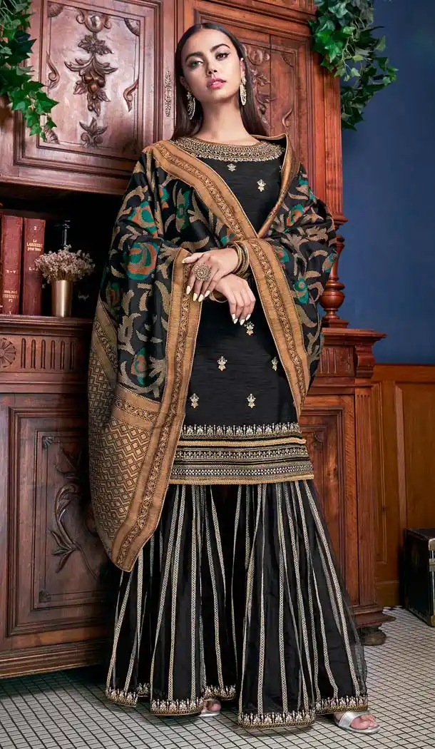 Fascinating Black Color Art Silk Party Sharara Suit -70089605