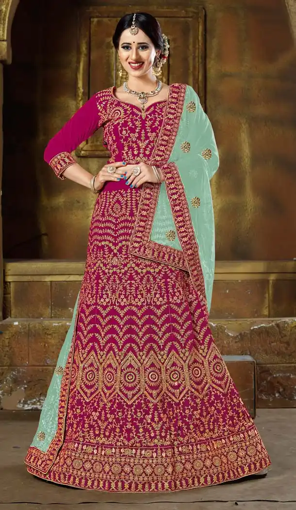 Magnificient Pink Color Velvet Designer Bridal Lehenga Choli -5284498
