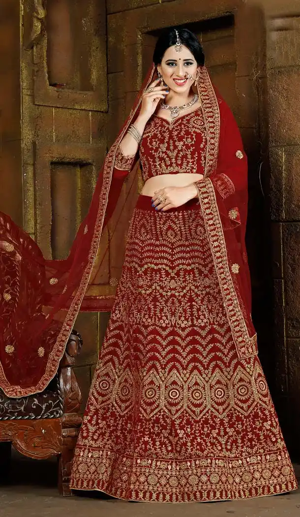 Alluring Maroon Color Velvet Designer Bridal Lehenga Choli -5284503