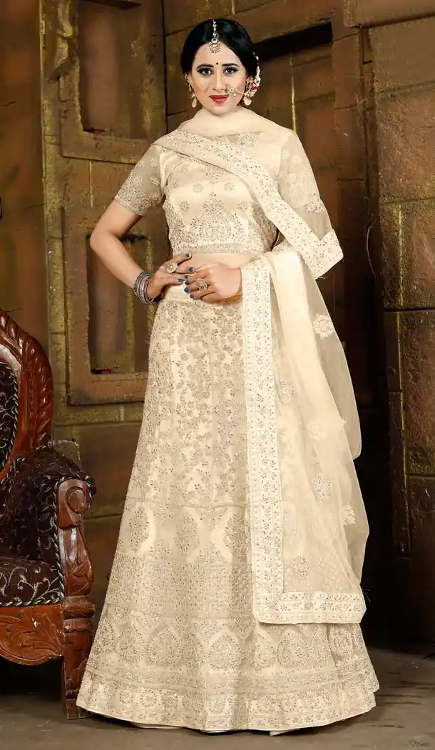 Classy Cream Color Net Designer Bridal Lehenga Choli -5284504
