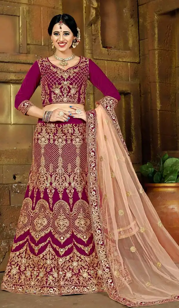 Ethnic Purple Color Velvet Designer Bridal Lehenga Choli -5284506