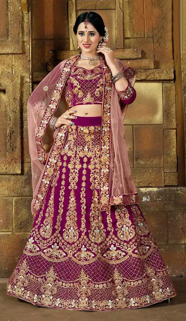 Alluring Pink Color Velvet Designer Bridal Lehenga Choli -5284507