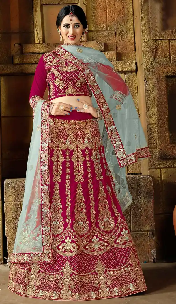 Majesty Dark Pink Color Velvet Designer Bridal Lehenga Choli -5284508