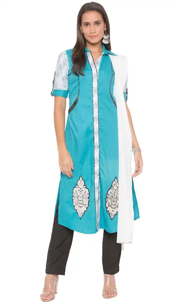 Splendorous Blue Color Cotton Plus SIze Readymade Salwar Kameez -653281646