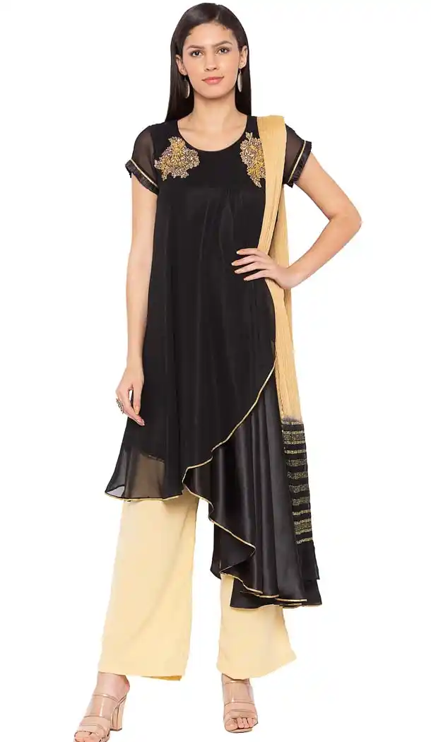 Tranquil Black Color Georgette Plus SIze Readymade Salwar Kameez -653281647