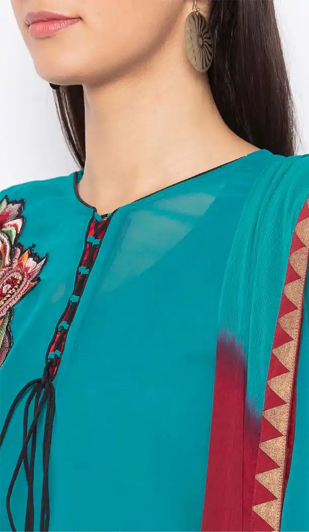 Turquoise Blue Color Georgette Plus SIze Readymade Salwar Kameez -653281648