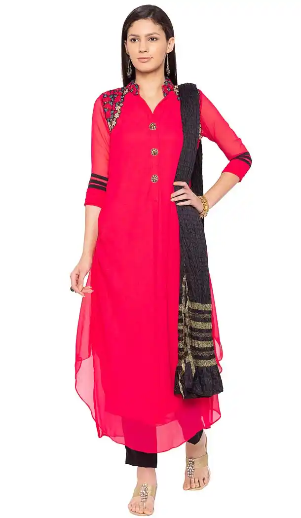 Coral Color Georgette Plus SIze Readymade Salwar Kameez -653281653