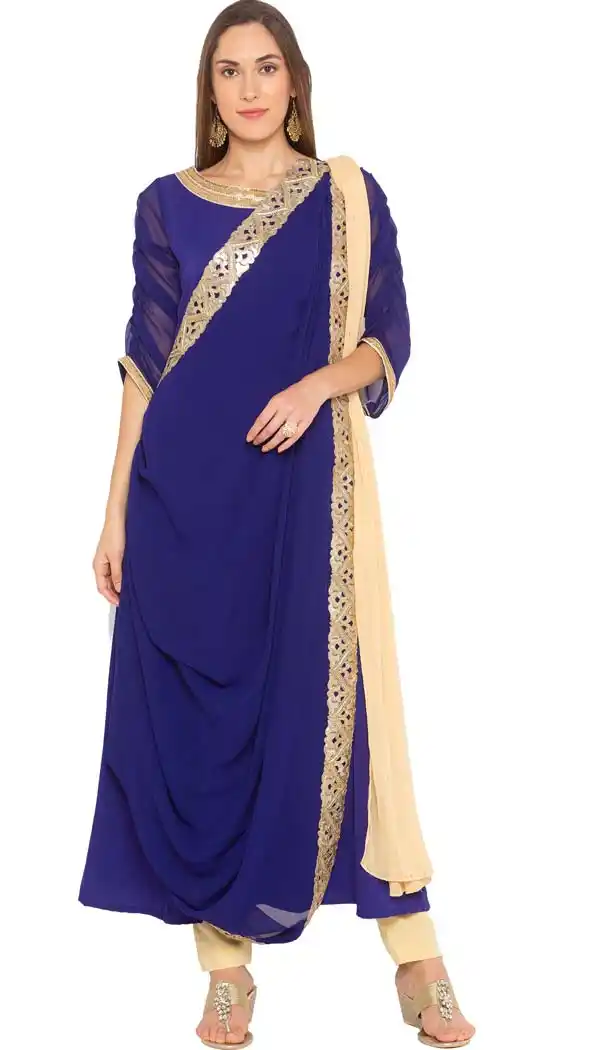 Royal Blue Color Georgette Plus SIze Readymade Salwar Kameez -653281654
