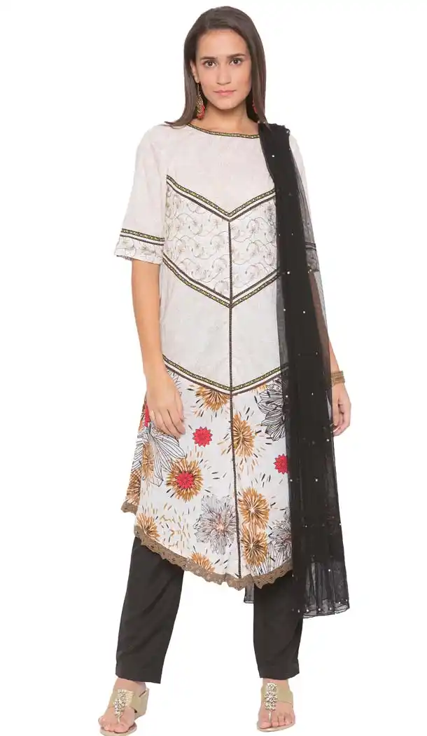 Off White Color Cotton Plus SIze Readymade Salwar Kameez -653281655