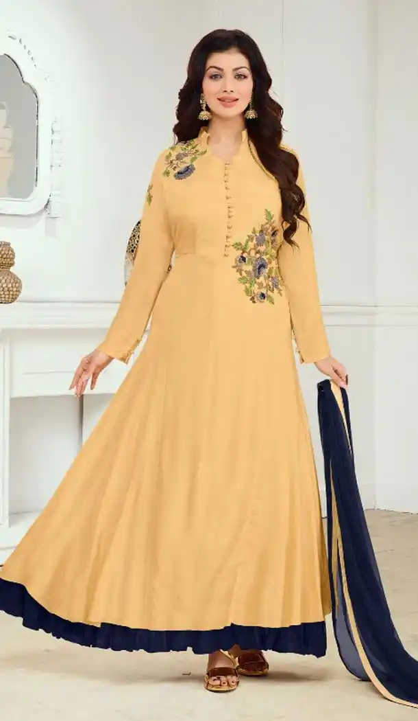 Yellow Color Cotton Satin Celebrity Aysha Takia Salwar Kameez -467665730