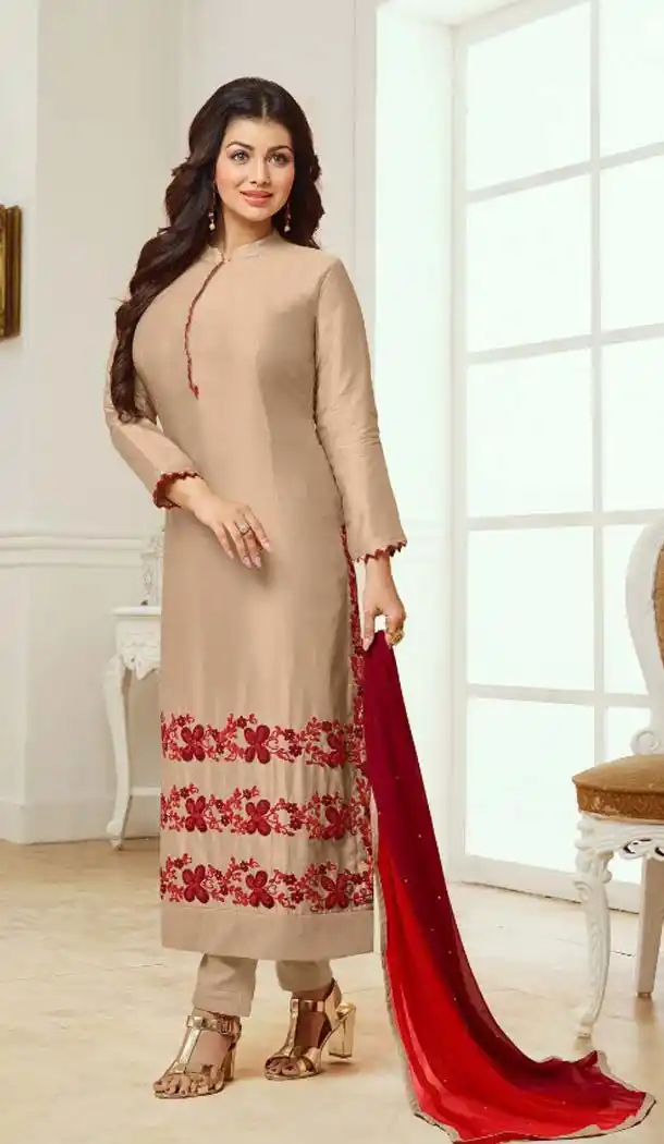 Charming Brown Color Cotton Satin Celebrity Aysha Takia Salwar Kameez -467665731