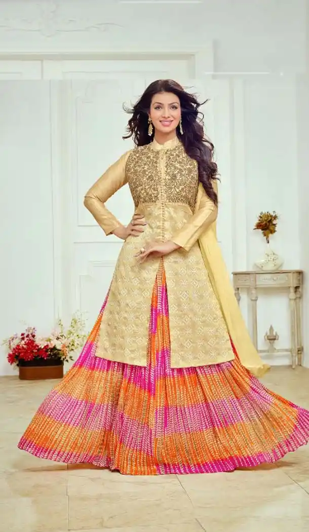 Cream Color Cotton Satin Celebrity Aysha Takia Salwar Kameez -467665734