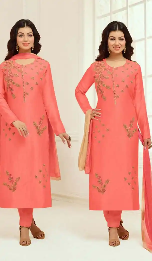 Majesty Orange Cotton Satin Celebrity Aysha Takia Salwar Kameez -467665737