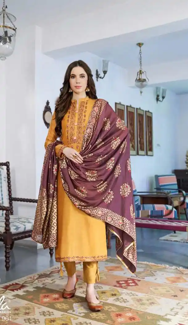 Charming Yellow Color Cotton Silk Party Wear Salwar Kameez -468665781