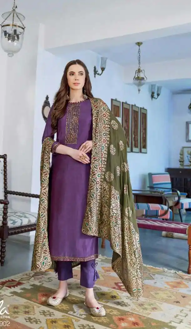 Marvelous Purple Color Cotton Silk Party Wear Salwar Kameez -468665782