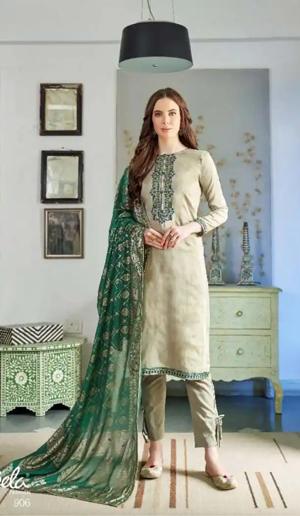 Light Pista Color Cotton Silk Party Wear Salwar Kameez -468665786