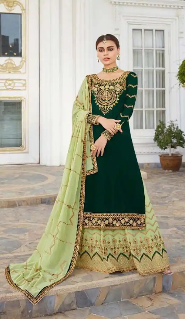 Aesthetic Green Color Georgette Designer Party Wear Lehenga Suit -468765791