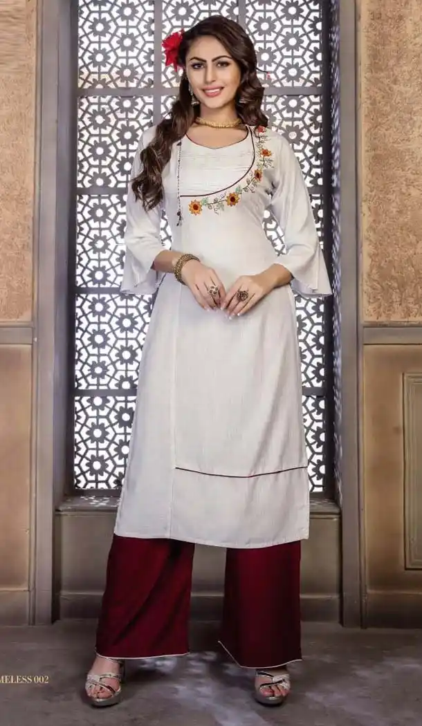 Classy White Color Rayon Party Wear Readymade Kurti With Palazzo -470165904