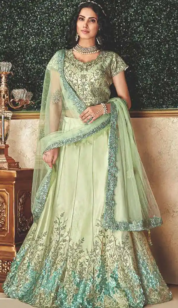 Pastel Green Color Dual Tone Silk Designer Lehenga Choli -470265916