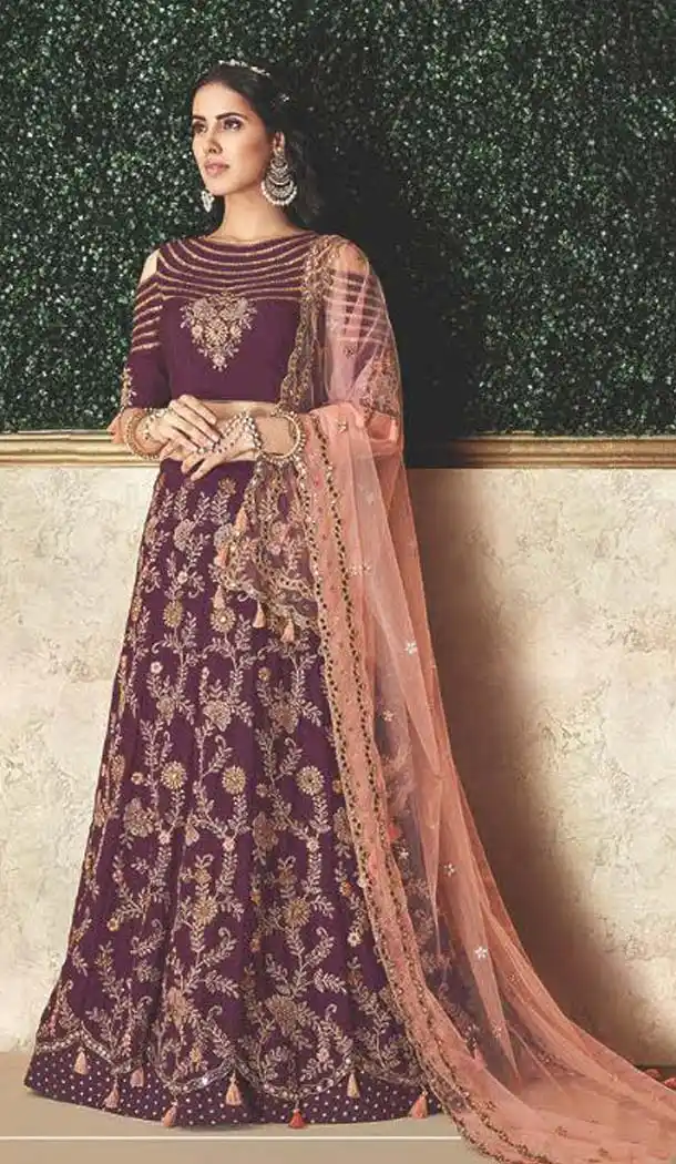Wine Color Silk Designer Fancy Lehenga Choli -470265918