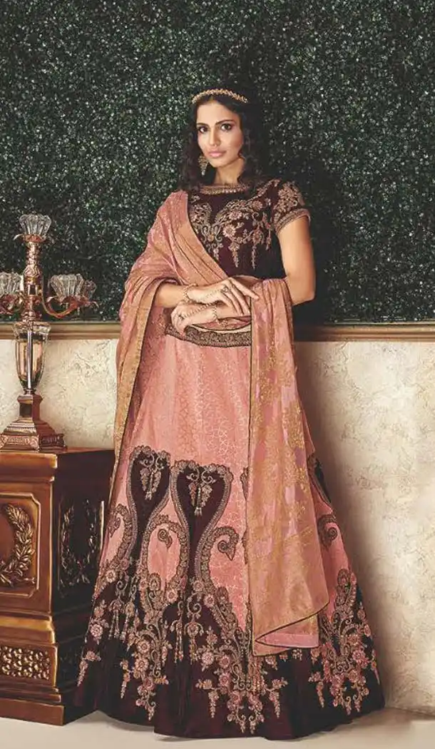 Peach Color Brocade Designer Fancy Lehenga Choli -470265919