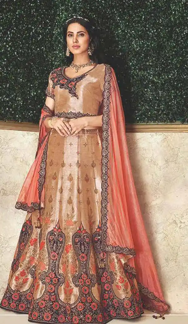 Beige Color Weaved Silk Designer Fancy Lehenga Choli -470265921