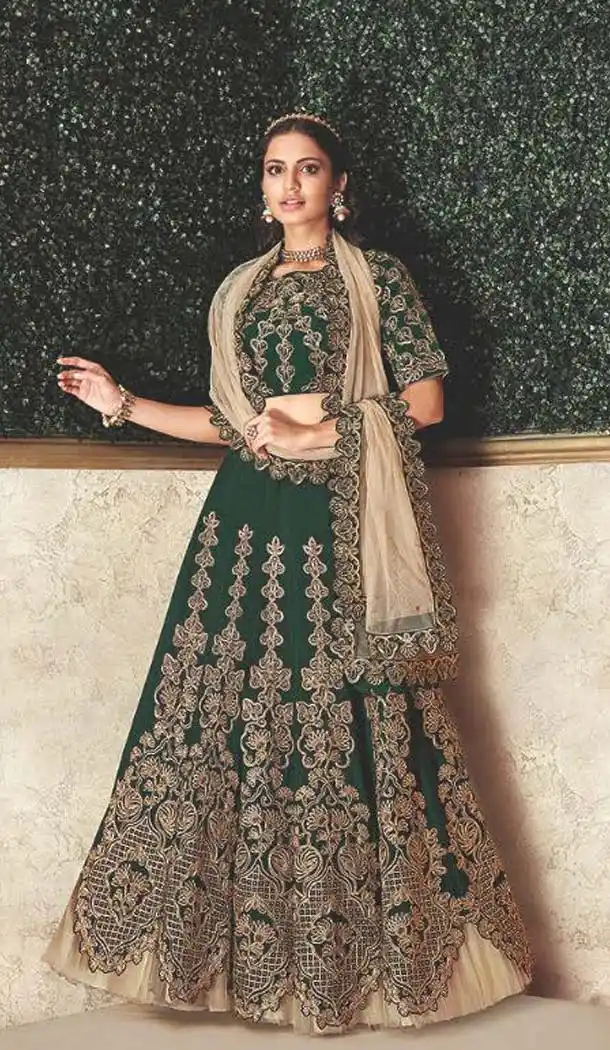 Charming Green Color Satin Designer Fancy Lehenga Choli -470265923